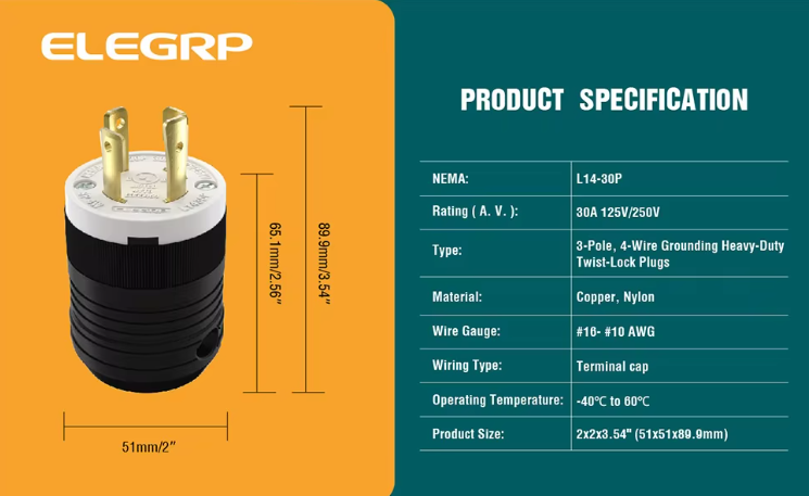 Conector macho L14-30P 30A 125/250V NEMA